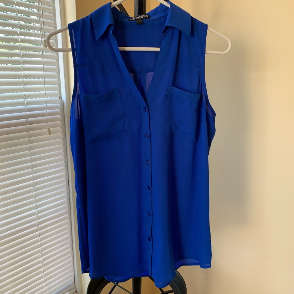 Blue sleeveless blouse
